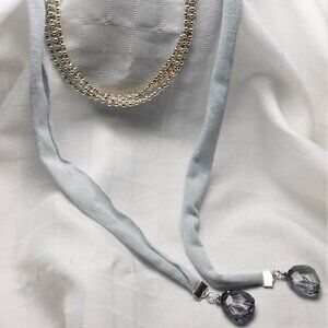 Handmade ribbon necklace with 3mm glass and metal beads - No. 217